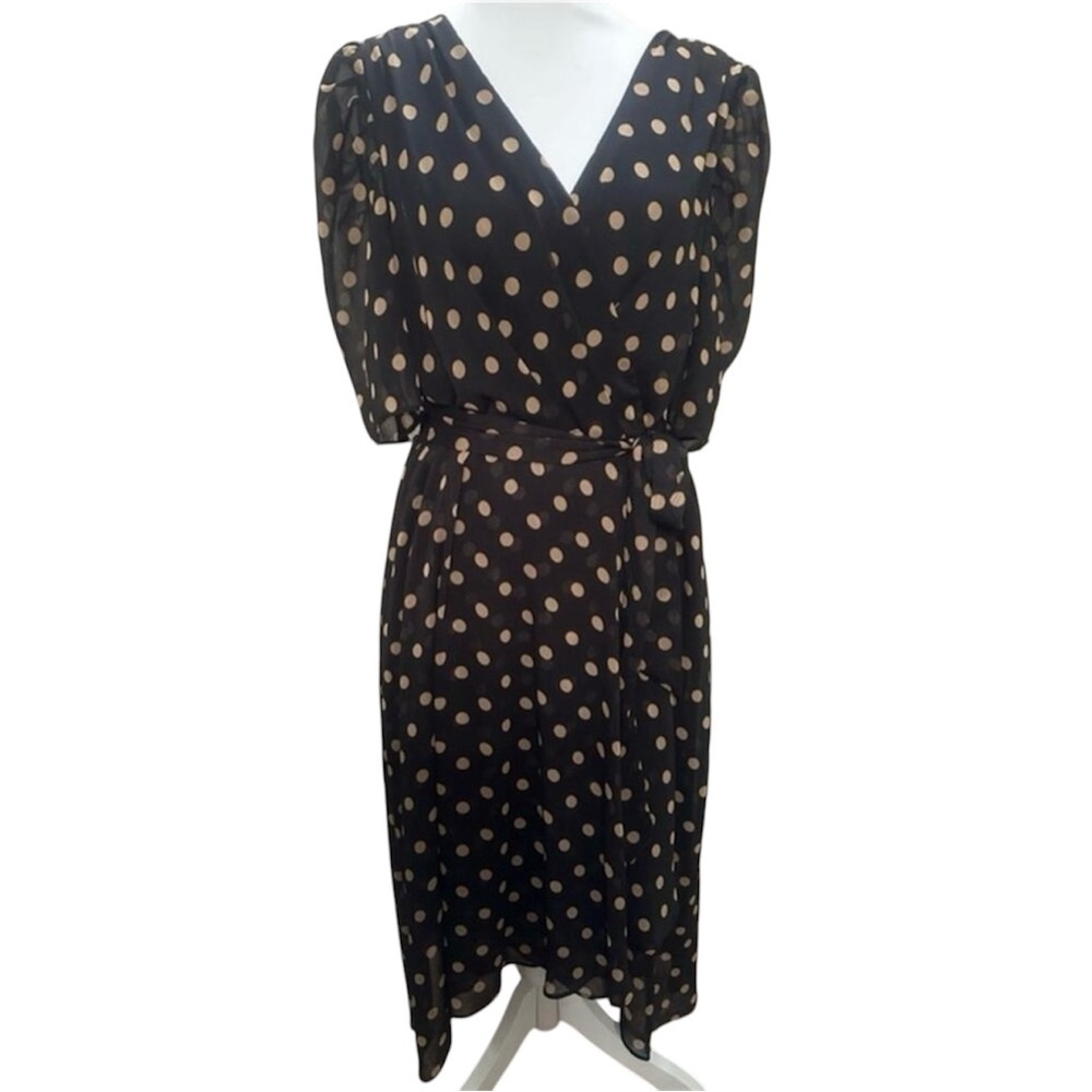 Tommy Hilfiger "Pretty Woman" Brown Polka Dot Dress Short Sleeve V-Neck SZ 12 - Picture 3 of 9